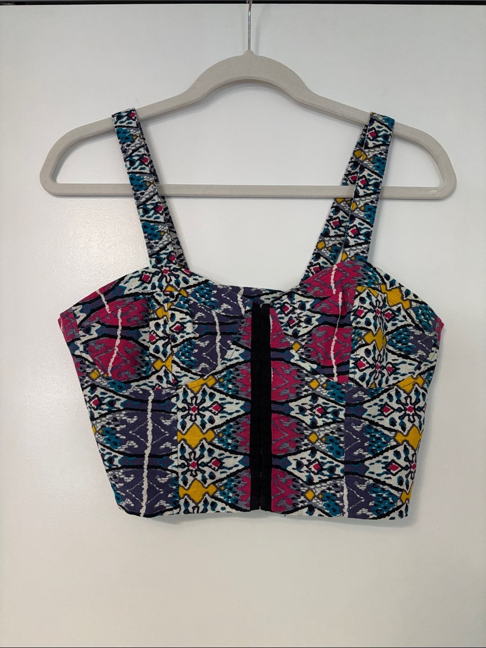Lucca Couture Tribal Print Crop Top in Pink, Blue & Yellow